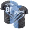 Custom Graffiti Pattern White Steel Gray-Light Blue 3D Scratch Authentic Baseball Jersey