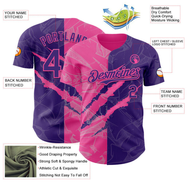 Custom Graffiti Pattern Purple-Pink 3D Scratch Authentic Baseball Jersey