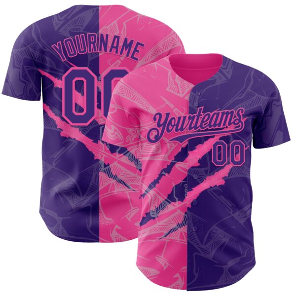 Custom Graffiti Pattern Purple-Pink 3D Scratch Authentic Baseball Jersey