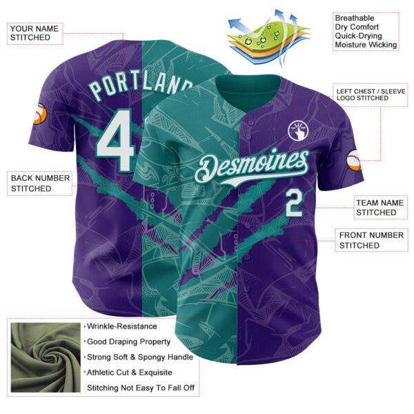Custom Graffiti Pattern White Purple-Teal 3D Scratch Authentic Baseball Jersey