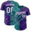 Custom Graffiti Pattern White Purple-Teal 3D Scratch Authentic Baseball Jersey