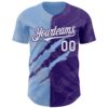 Custom Graffiti Pattern White Purple-Light Blue 3D Scratch Authentic Baseball Jersey
