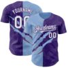 Custom Graffiti Pattern White Purple-Light Blue 3D Scratch Authentic Baseball Jersey