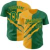 Custom Graffiti Pattern Kelly Green-Gold 3D Scratch Authentic Baseball Jersey