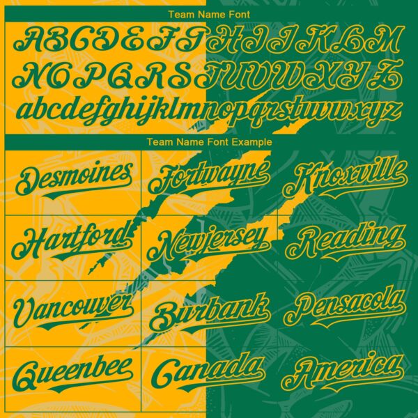 Custom Graffiti Pattern Kelly Green-Gold 3D Scratch Authentic Baseball Jersey