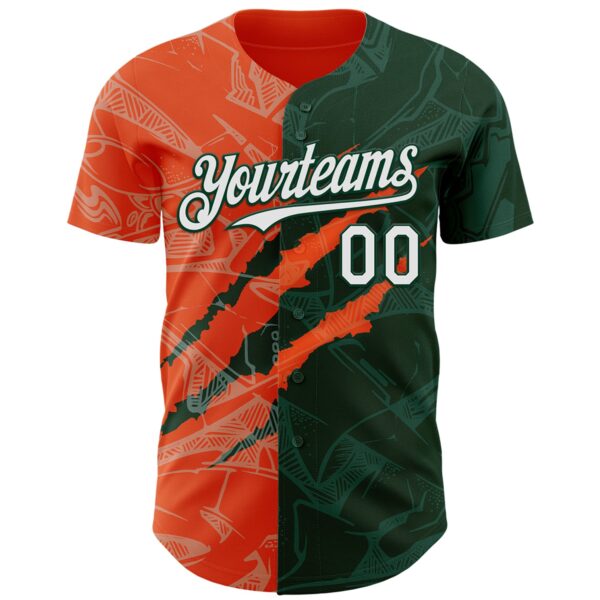 Custom Graffiti Pattern White Green-Orange 3D Scratch Authentic Baseball Jersey