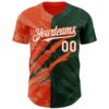 Custom Graffiti Pattern White Green-Orange 3D Scratch Authentic Baseball Jersey