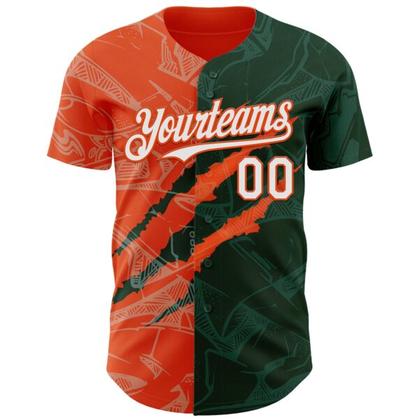 Custom Graffiti Pattern White Green-Orange 3D Scratch Authentic Baseball Jersey