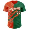 Custom Graffiti Pattern White Kelly Green-Orange 3D Scratch Authentic Baseball Jersey