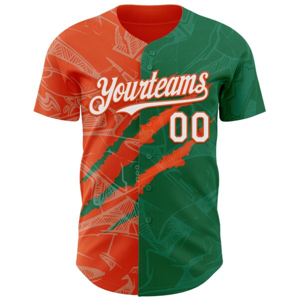 Custom Graffiti Pattern White Kelly Green-Orange 3D Scratch Authentic Baseball Jersey