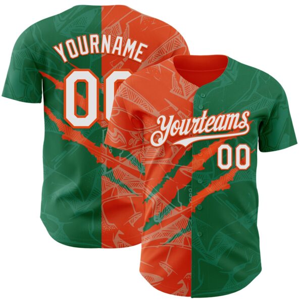 Custom Graffiti Pattern White Kelly Green-Orange 3D Scratch Authentic Baseball Jersey