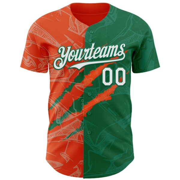 Custom Graffiti Pattern White Kelly Green-Orange 3D Scratch Authentic Baseball Jersey