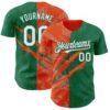 Custom Graffiti Pattern White Kelly Green-Orange 3D Scratch Authentic Baseball Jersey