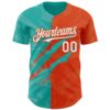 Custom Graffiti Pattern White Orange-Aqua 3D Scratch Authentic Baseball Jersey