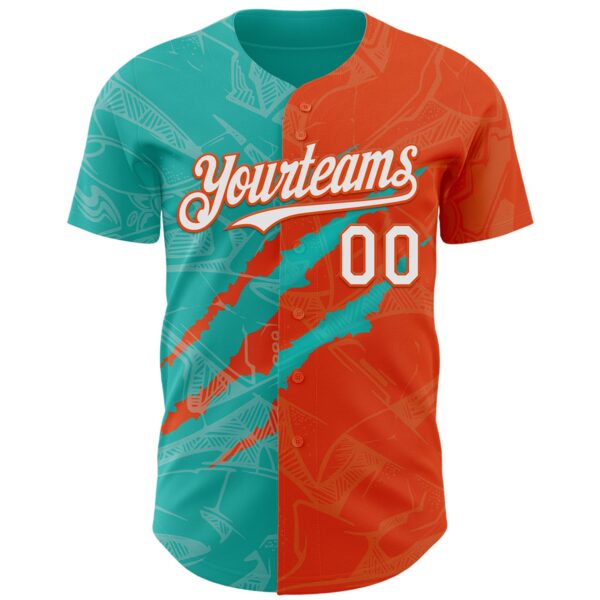 Custom Graffiti Pattern White Orange-Aqua 3D Scratch Authentic Baseball Jersey