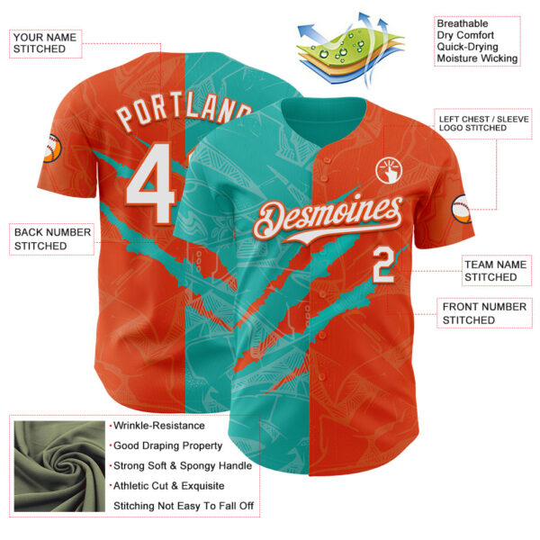 Custom Graffiti Pattern White Orange-Aqua 3D Scratch Authentic Baseball Jersey