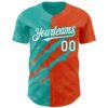 Custom Graffiti Pattern White Orange-Aqua 3D Scratch Authentic Baseball Jersey