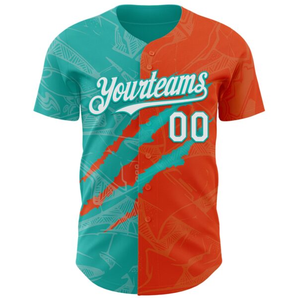 Custom Graffiti Pattern White Orange-Aqua 3D Scratch Authentic Baseball Jersey