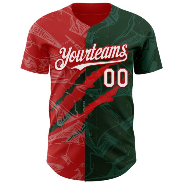 Custom Graffiti Pattern White Green-Red 3D Scratch Authentic Baseball Jersey