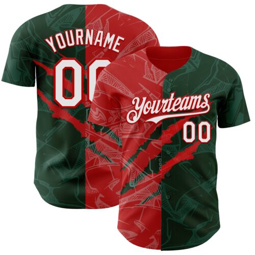 Custom Graffiti Pattern White Green-Red 3D Scratch Authentic Baseball Jersey
