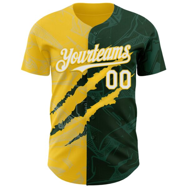 Custom Graffiti Pattern White Green-Yellow 3D Scratch Authentic Baseball Jersey
