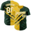 Custom Graffiti Pattern White Green-Yellow 3D Scratch Authentic Baseball Jersey
