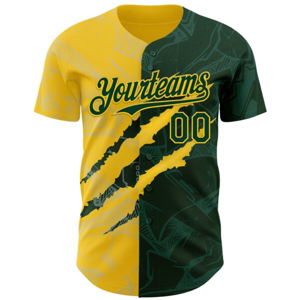 Custom Graffiti Pattern Green-Yellow 3D Scratch Authentic Baseball Jersey