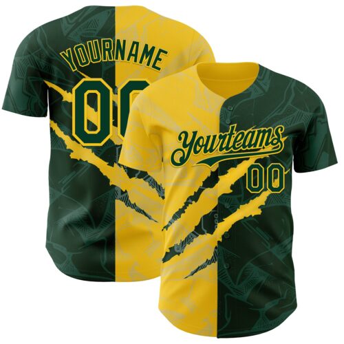 GraffitiP0575 Custom Graffiti Pattern Green-Yellow 3D Scratch Authentic Baseball Jersey