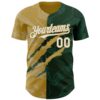 Custom Graffiti Pattern White Green-Old Gold 3D Scratch Authentic Baseball Jersey