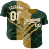 Custom Graffiti Pattern White Green-Old Gold 3D Scratch Authentic Baseball Jersey
