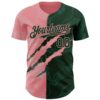 Custom Graffiti Pattern Green-Medium Pink 3D Scratch Authentic Baseball Jersey