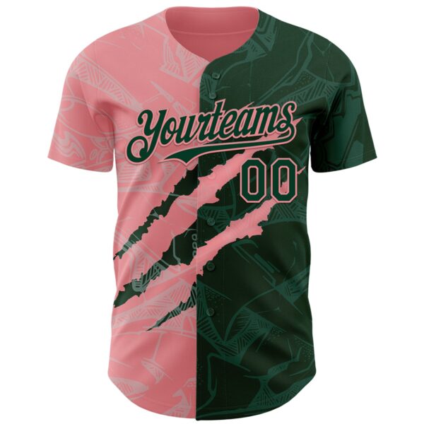 Custom Graffiti Pattern Green-Medium Pink 3D Scratch Authentic Baseball Jersey