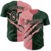 Custom Graffiti Pattern Green-Medium Pink 3D Scratch Authentic Baseball Jersey