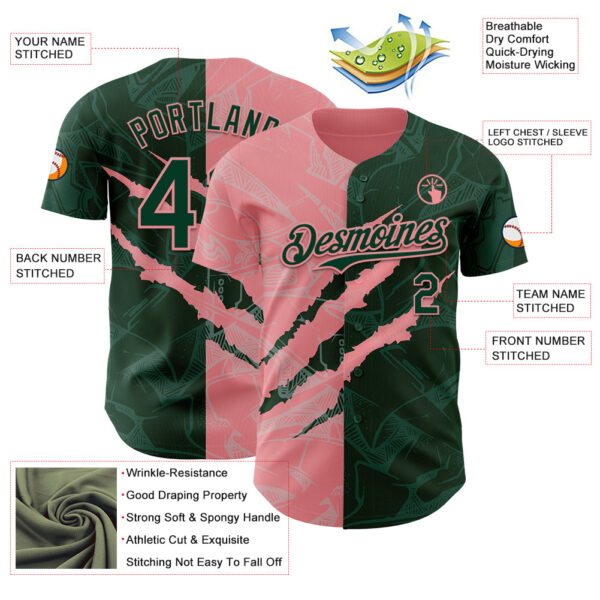 Custom Graffiti Pattern Green-Medium Pink 3D Scratch Authentic Baseball Jersey