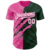 Custom Graffiti Pattern White Green-Pink 3D Scratch Authentic Baseball Jersey