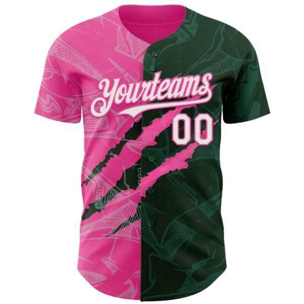 Custom Graffiti Pattern White Green-Pink 3D Scratch Authentic Baseball Jersey