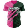 Custom Graffiti Pattern White Green-Pink 3D Scratch Authentic Baseball Jersey