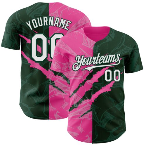 Custom Graffiti Pattern White Green-Pink 3D Scratch Authentic Baseball Jersey