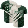 Custom Graffiti Pattern Green-Cream 3D Scratch Authentic Baseball Jersey