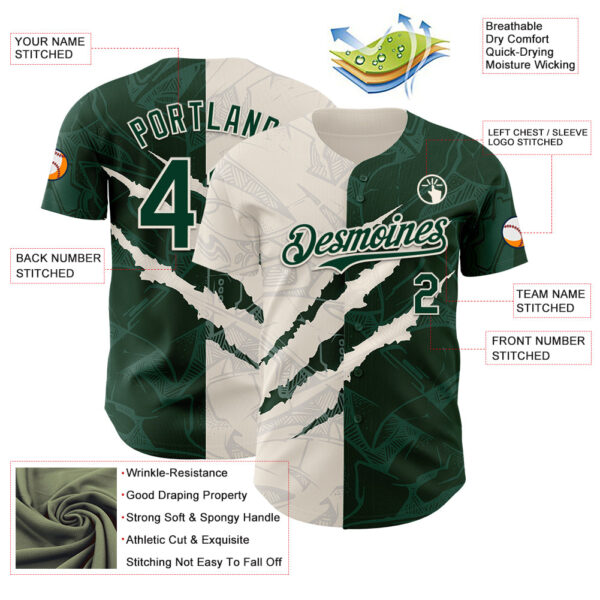 Custom Graffiti Pattern Green-Cream 3D Scratch Authentic Baseball Jersey