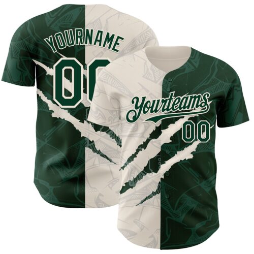 GraffitiP0581 Custom Graffiti Pattern Green-Cream 3D Scratch Authentic Baseball Jersey
