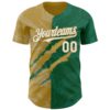 Custom Graffiti Pattern White Kelly Green-Old Gold 3D Scratch Authentic Baseball Jersey