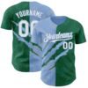 Custom Graffiti Pattern White Kelly Green-Light Blue 3D Scratch Authentic Baseball Jersey