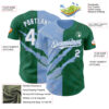 Custom Graffiti Pattern White Kelly Green-Light Blue 3D Scratch Authentic Baseball Jersey