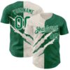 Custom Graffiti Pattern Kelly Green-Cream 3D Scratch Authentic Baseball Jersey