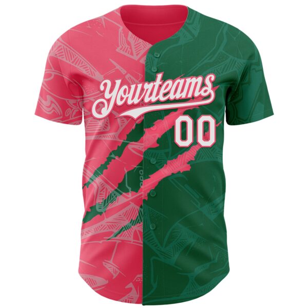 Custom Graffiti Pattern White Kelly Green-Neon Pink 3D Scratch Authentic Baseball Jersey