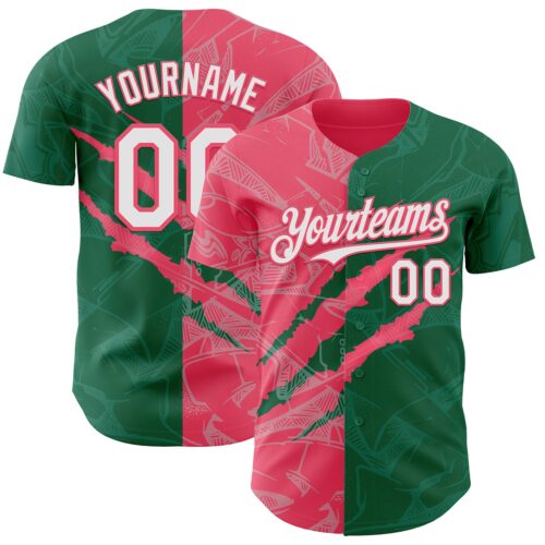 GraffitiP0587 Custom Graffiti Pattern White Kelly Green-Neon Pink 3D Scratch Authentic Baseball Jersey