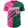 Custom Graffiti Pattern White Kelly Green-Pink 3D Scratch Authentic Baseball Jersey