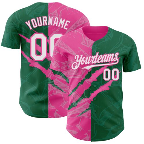 GraffitiP0588 Custom Graffiti Pattern White Kelly Green-Pink 3D Scratch Authentic Baseball Jersey