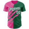 Custom Graffiti Pattern White Kelly Green-Pink 3D Scratch Authentic Baseball Jersey